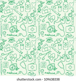 Vector doodle seamless illustration Medicine icons