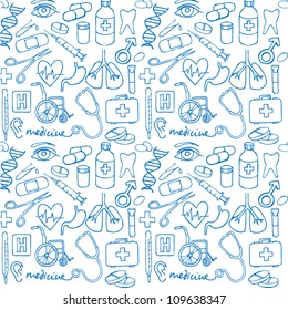 Vector doodle seamless illustration Medicine icons