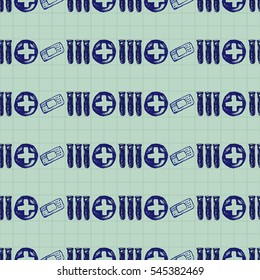 Vector doodle seamless illustration. Medicine icons