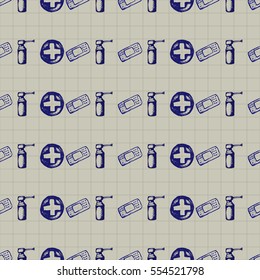 Vector doodle seamless illustration Medicine icons