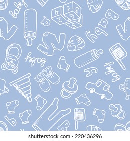 Vector doodle seamless pattern with baby items. Eps 10