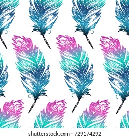 Vector doodle seamless pattern in boho style. Handdrawn feathers isolated on background. Perfect for your design.