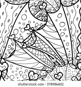 Vector doodle seamless pattern. Coloring book for adult and children.Coloring page. Outline abstract wavy drawing.