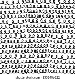 Vector doodle seamless pattern with curly lines in black and white for modern textile, sport clothing and graphic design