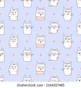 Vector doodle seamless pattern with cute cats.Childish playful handdrawn kitten background. Design for textile,paper goods,poster.


