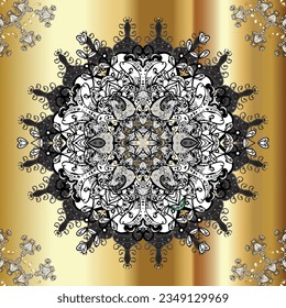 Vector doodle seamless pattern with ethnic mandala ornament on a pleasant colors. Outline. 