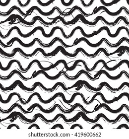 Vector doodle Seamless pattern. Monochrome Hand drawn texture with waves. black and white 