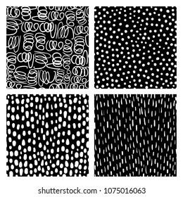 Vector doodle seamless pattern set in black and white with dots, scribbles and scrawls for modern textile, sport clothing and graphic design