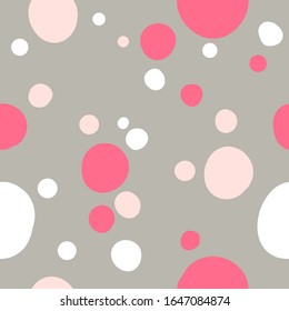 Vector doodle seamless pattern with spots. Pink and gray color illustration. Scandinavian style.