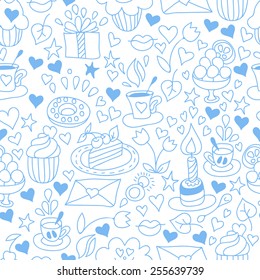 Vector doodle seamless pattern with sweets and coffee. EPS8