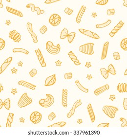 Vector Doodle Seamless Pattern with Various Pasta Types