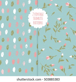 Vector doodle seamless patterns.Hand-drawn pencil pattern with branches and ovals on a textured background. Endless background can be used for printing, fabric and paper or invitation.