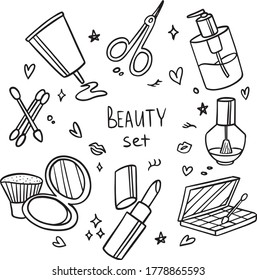 Vector doodle set of beauty