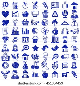 Vector doodle set with business signs, icons