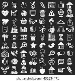 Vector doodle set with business signs, icons