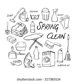 Vector doodle set of cleaning icons