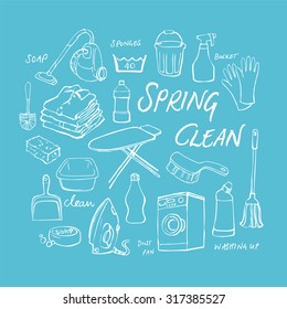 Vector doodle set of cleaning icons
