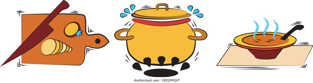 Vector doodle set cooking food icons warm colors eat 