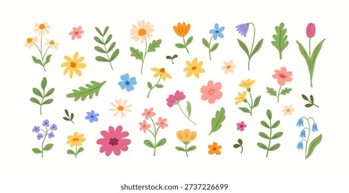 Vector doodle set of different flowers