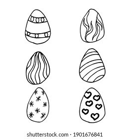 Vector doodle set with Easter eggs on white background isolated