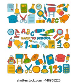 Vector doodle set of education symbols Back to school