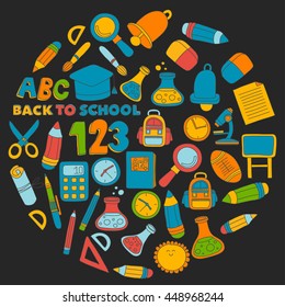 Vector doodle set of education symbols Back to school