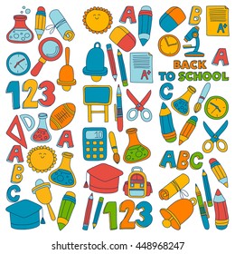 Vector doodle set of education symbols Back to school