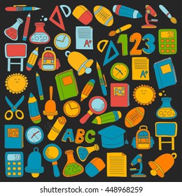 Vector doodle set of education symbols Back to school