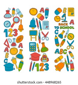 Vector doodle set of education symbols Back to school