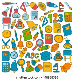 Vector doodle set of education symbols Back to school