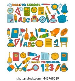 Vector doodle set of education symbols Back to school