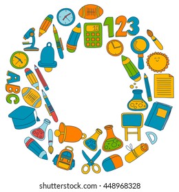 Vector doodle set of education symbols Back to school
