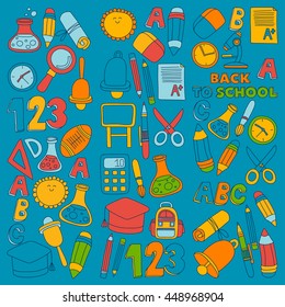 Vector doodle set of education symbols Back to school