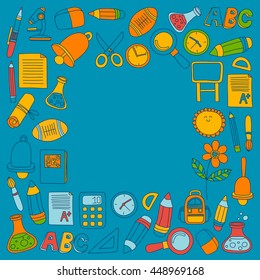 Vector doodle set of education symbols Back to school