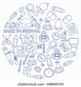 Vector doodle set of education symbols Back to school