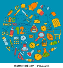 Vector doodle set of education symbols Back to school
