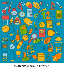 Vector doodle set of education symbols Back to school