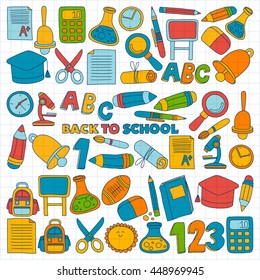 Vector doodle set of education symbols Back to school
