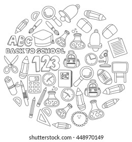 Vector doodle set of education symbols Back to school