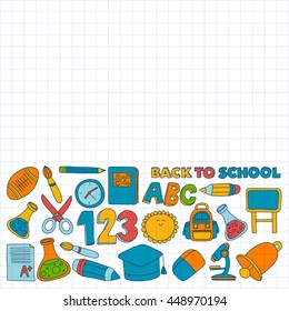 Vector doodle set of education symbols Back to school