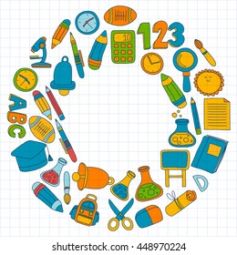 Vector doodle set of education symbols Back to school