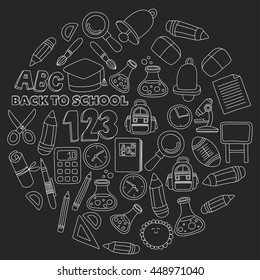 Vector doodle set of education symbols Back to school