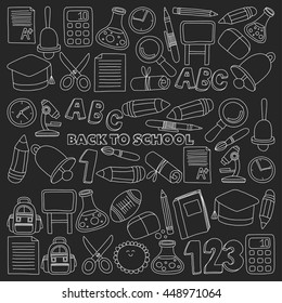 Vector doodle set of education symbols Back to school