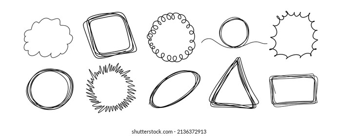 Vector doodle set ellipses, tangles, lines, circles. Place your text here. text popup, bubble. Blank speech bubbles frames with copy space. Hand drawn empty clouds with place for text.