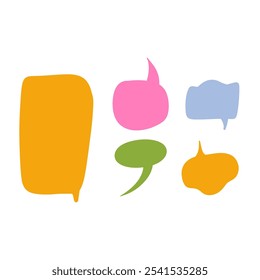 Vector doodle conjunto de discurso de burbuja de colores planos. Aislado sobre fondo blanco. Anuncios, etiquetas de Precio, pegatinas, carteles, insignias. 