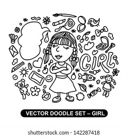 vector doodle set - girl