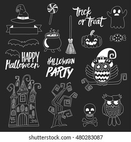 Vector doodle set for Halloween party Linear icons