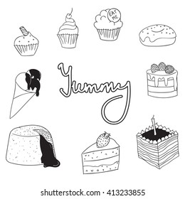 Vector doodle set of hand drawn sweets