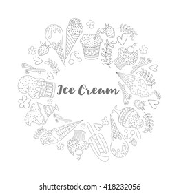 Vector doodle set of icons of ice cream isolated on white background