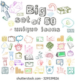 Vector doodle set of icons on the topic of business logistics. The color on a light background.